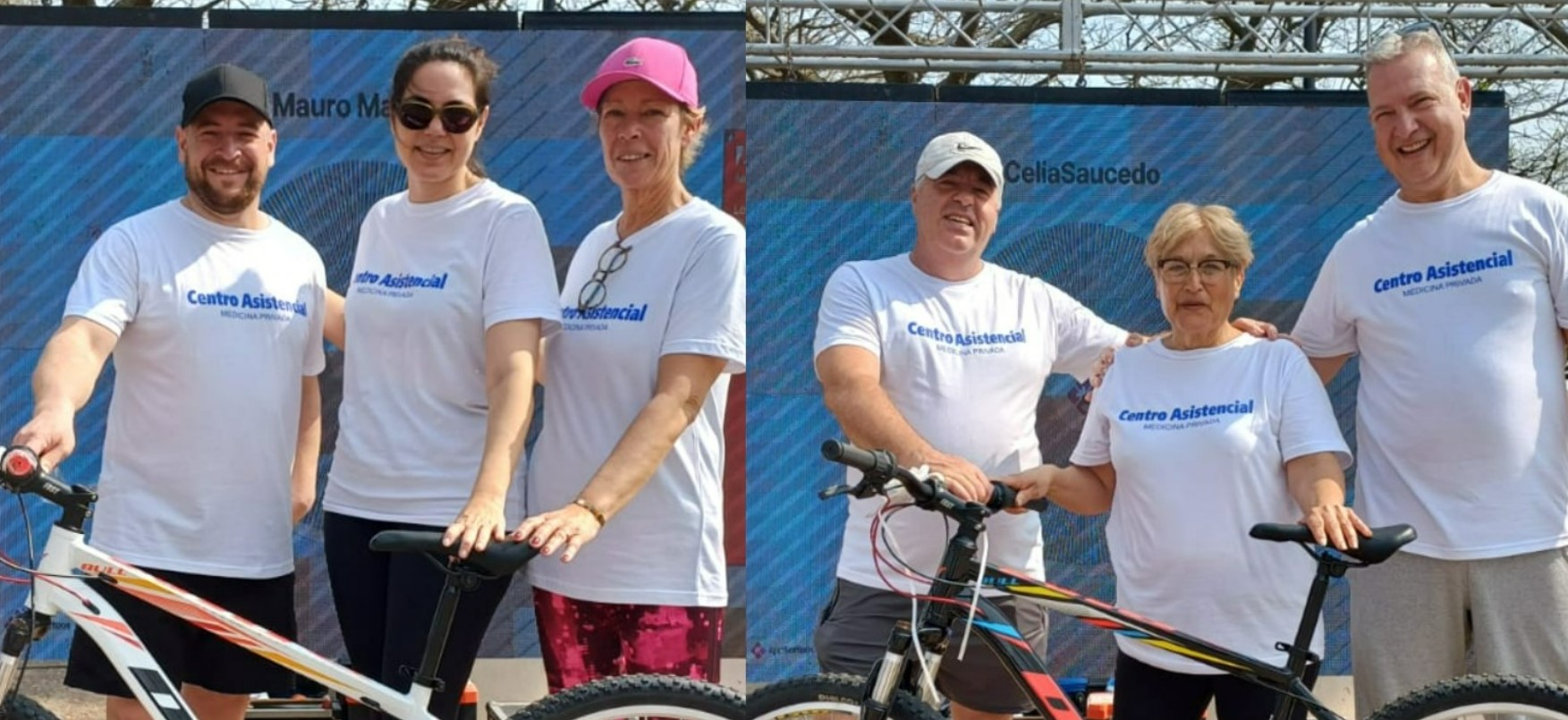 Directivos entregando las bicis sorteadas